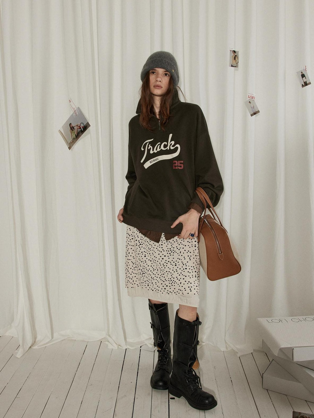 Lofi choose 100 Percent Cotton Loose Fit Henley Neck Workwear Long Sleeve Sweatshirt