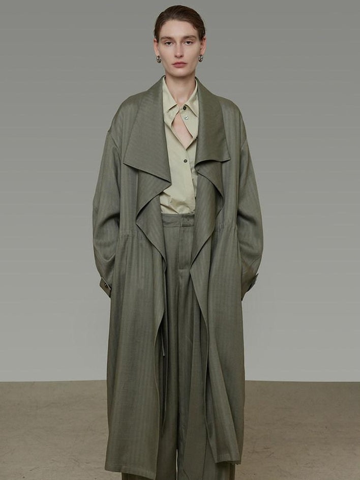 unspoken Sexy High Waist Striped Drawstring Straight Hem Office Breathable Wide Leg Pants