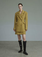 unspoken Soft Wool Double Breasted Tailored Straight Fit Mustard Yellow Blazers