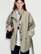 fano Oversized Cotton Blend Single Breasted Korean Commuter Women Khaki Trench Coats