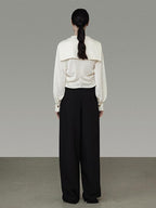 unspoken Cream Polyester Sailor Collar Button Front Loose Fit Office Minimalist Blouses