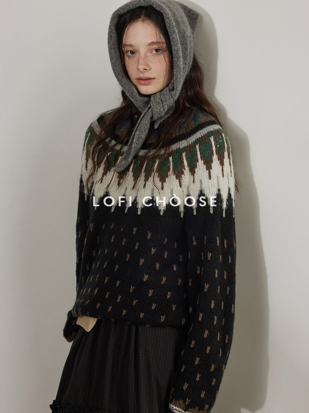 Lofi choose Cozy Thick Oversized Commuter Office Crewneck Black Pullover Knit Sweaters