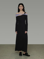 unspoken Tencel High Waist Asymmetrical Off Shoulder A Line Knit Women Maxi Dresses