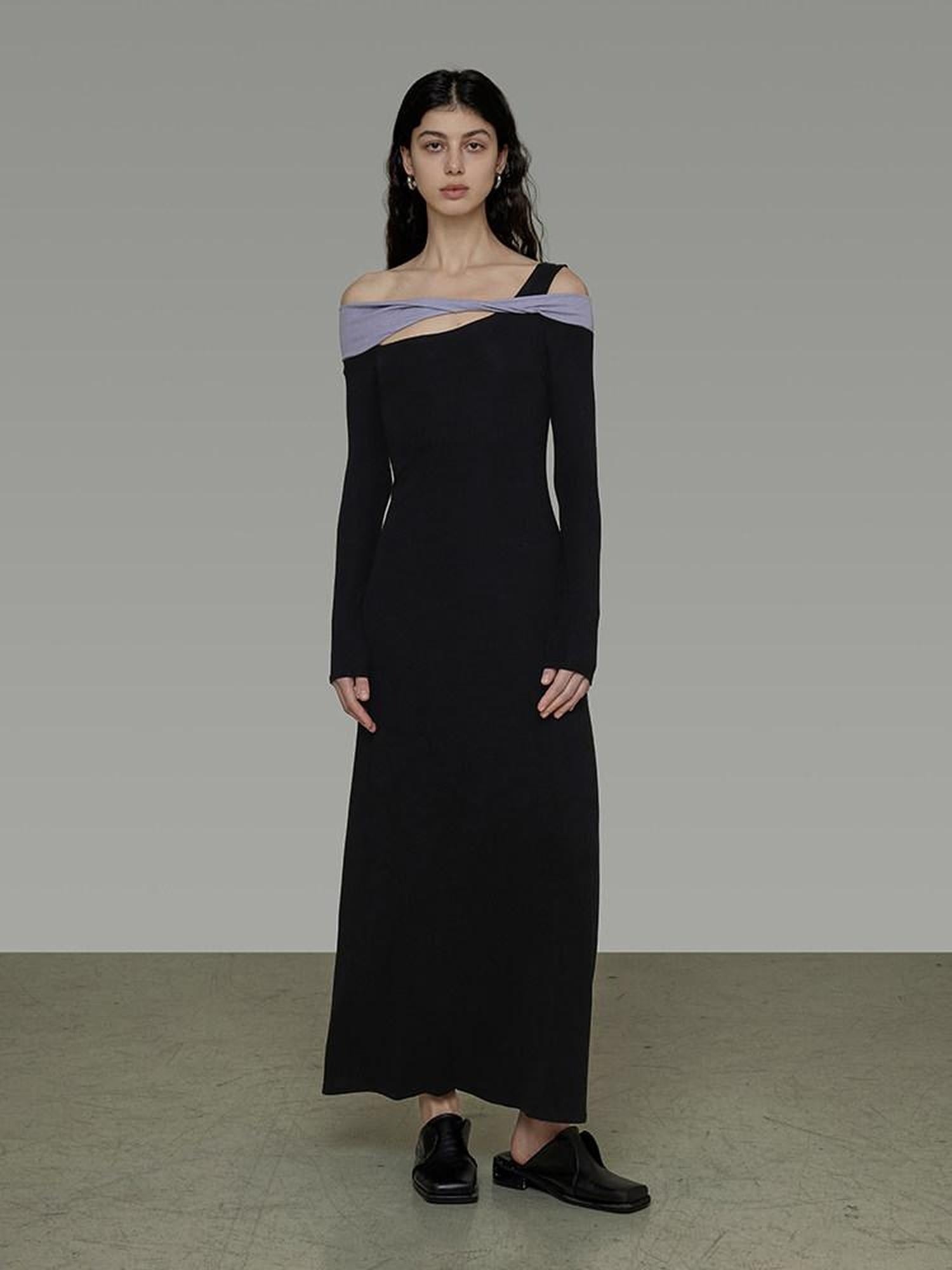 unspoken Tencel High Waist Asymmetrical Off Shoulder A Line Knit Women Maxi Dresses