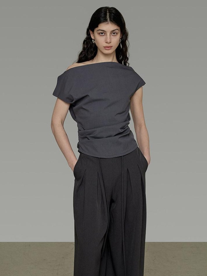 unspoken Pleated Stretch Minimalist Workwear Natural Waist Women Wide Leg Pants