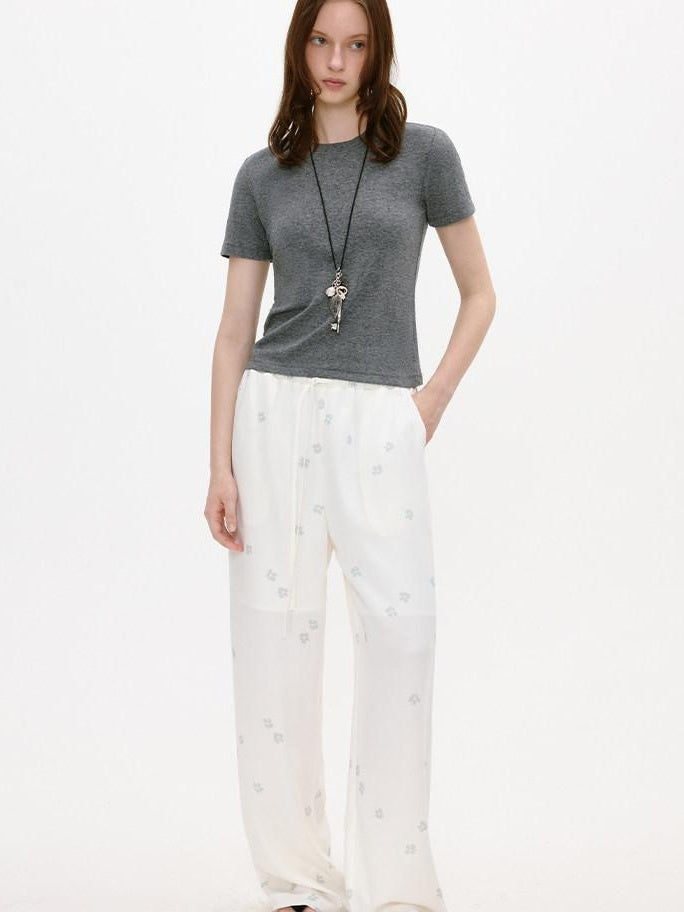 fano Elastic Waist Pocketed Wide Leg Korean Commuter Loose Stretch White Sweatpants