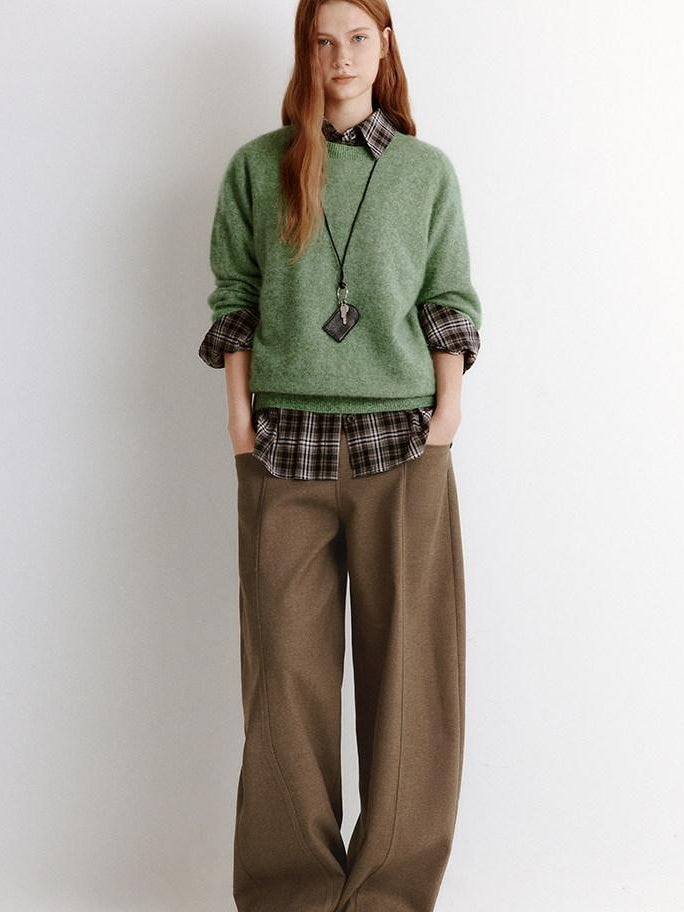 fano Soft Wool Cashmere Blend Relaxed Fit Crew Neck Women Knit Pullover Sweaters