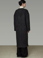 unspoken Warm 3D Embellished Loose Minimalist Commuter Long Women Deep Gray Wool Coats