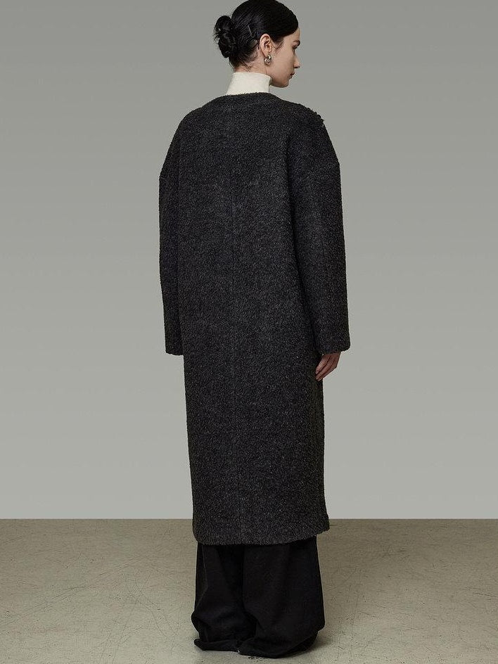 unspoken Warm 3D Embellished Loose Minimalist Commuter Long Women Deep Gray Wool Coats
