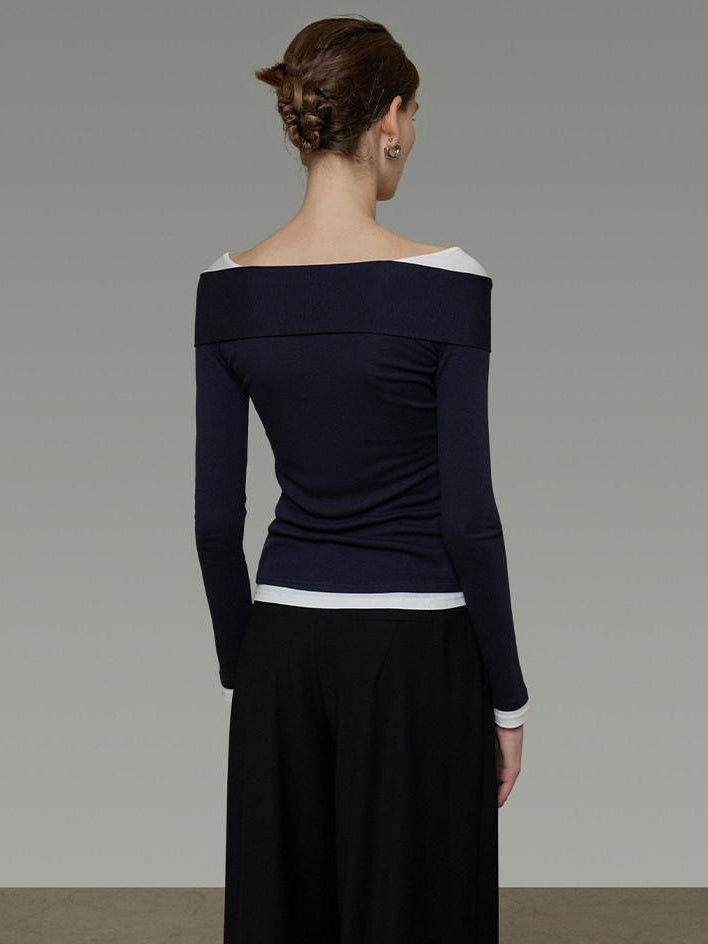 unspoken Slim Colorblock One Shoulder V-neck Casual Knitted Pullover Women Blouses