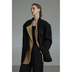 unspoken_Original_Thick_Loose_Fit_Single_Breasted_Commuter_Women_Mustard_Black_Blazers_MISSTT