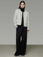 unspoken Lambswool Minimal Commuter Loose Single Button Round Neck Women Cropped Jackets