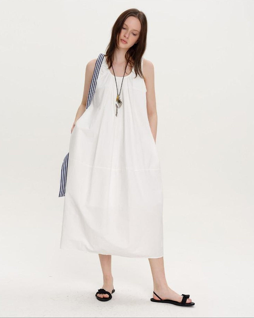 fano Soft Cotton Tencel Aline Sleeveless Crew Natural Travel Girls White Maxi Dresses