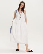 fano Soft Cotton Tencel Aline Sleeveless Crew Natural Travel Girls White Maxi Dresses