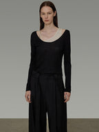 unspoken Minimal Slim V-neck Split Hem Long Sleeve Button Solid Black Beige Women Blouses