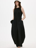 fano Breathable Cotton Blend Sleeveless A Line Korean Workwear Black Maxi Dresses