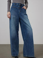 unspoken High Waist Washed Durable Denim Blue Loose Versatile Cotton Wide Leg Jeans