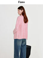 fano Thermal Warm Soft Knit Single Button Relaxed Fit Office Pink Cardigans