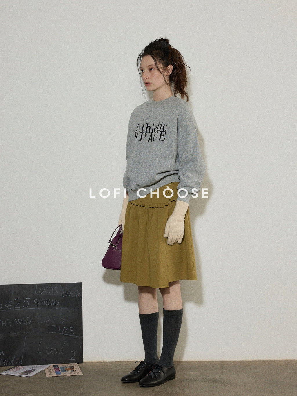 Lofi choose High Waist Ruffle A Line Pleated Cotton Commuter Skirt For Women Midi Skirts