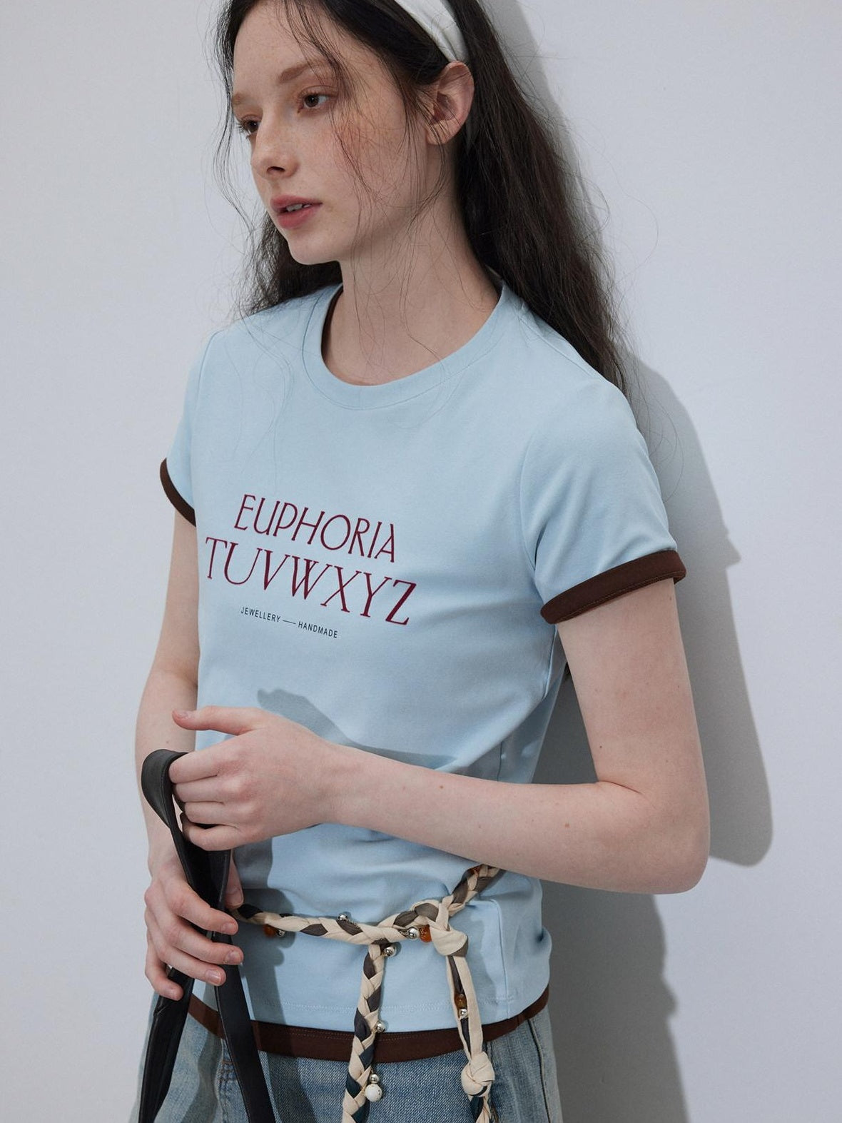 Lofi choose Printed Crew Neck Loose Fit Commuter Women Light Blue Short Sleeve T-Shirts