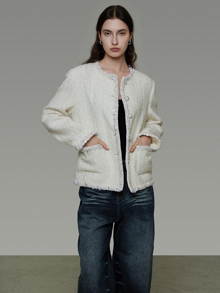 unspoken Wool Blend Minimal Commuter Relaxed Fit 3D Tailored Cropped Jackets