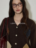 Lofi choose Wool Blend Colorblock Loose V-neck Women Workwear Argyle Button Knit Cardigans