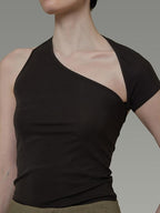 unspoken Soft Lyocell Asymmetric Neck Fitted Stone Green Off Shoulder Crop Tops