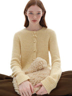 someonesometimes Soft Alpaca Blend Commuter Artsy Crew Neck Button Long Sleeve Cream Cardigans
