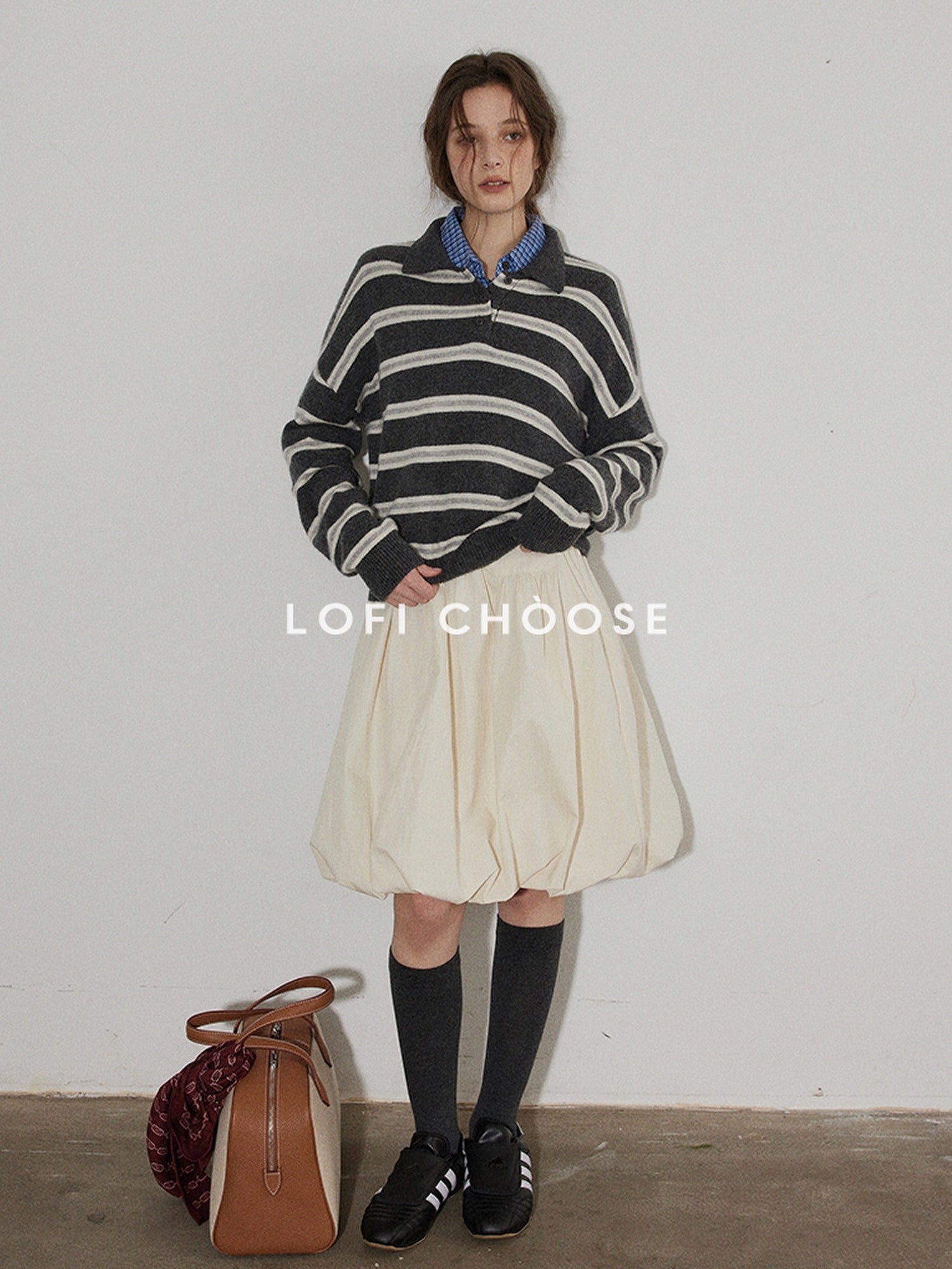 Lofi choose High Waist Irregular Hem Loose Fit Workwear Solid Beige Office Midi Skirts