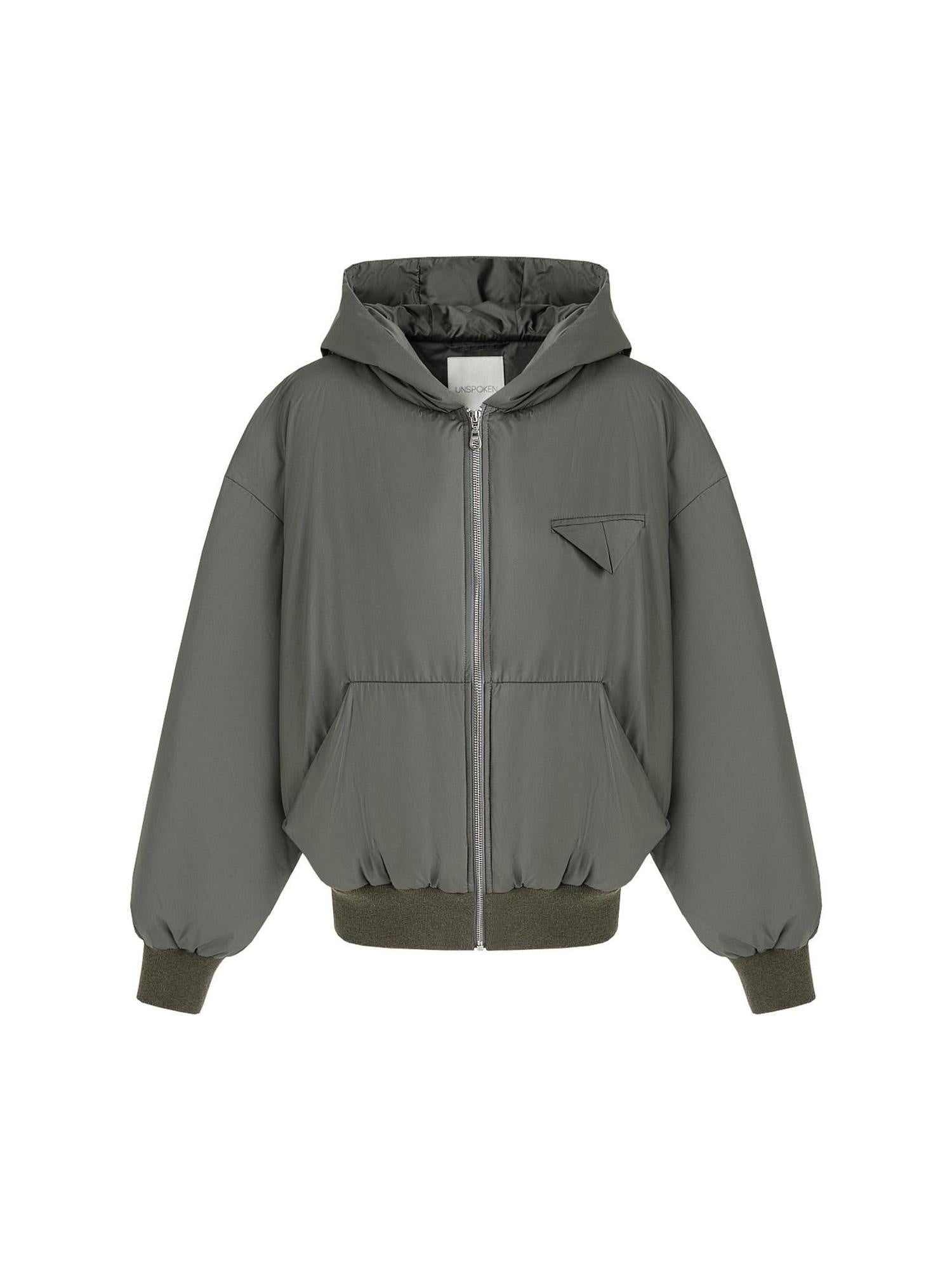 unspoken 90 White Duck Down Warm Loose Hooded Commuter Women Deep Gray Green Down Jackets