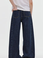 fano Deep Blue Natural Waist Relaxed Casual Zip Fly No Stretch Wide Leg Jeans