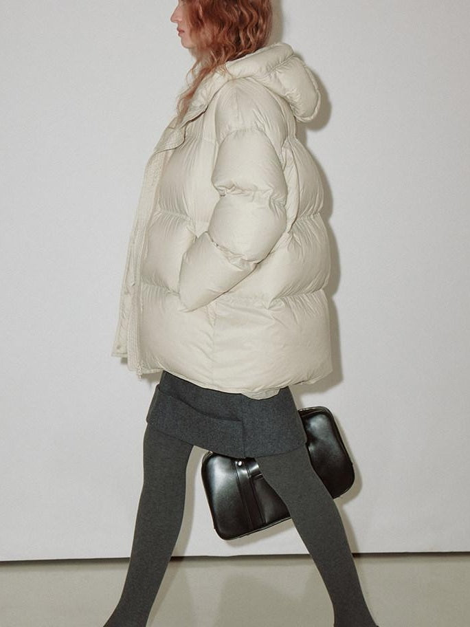 fano Warm 90% White Duck Down Hooded Straight Fit Minimalist Commuter Down Jackets