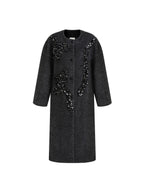 unspoken Warm 3D Embellished Loose Minimalist Commuter Long Women Deep Gray Wool Coats