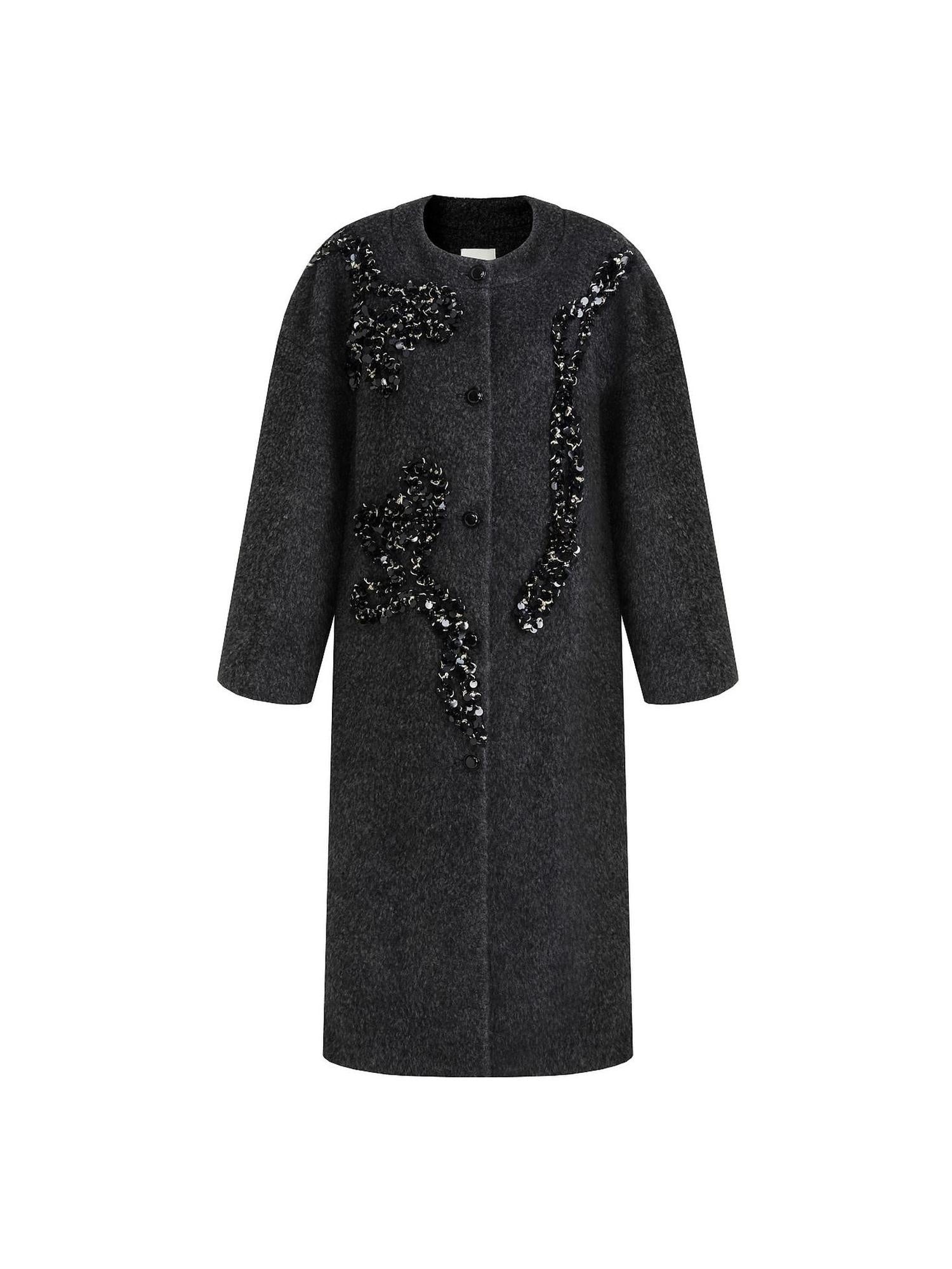 unspoken Warm 3D Embellished Loose Minimalist Commuter Long Women Deep Gray Wool Coats