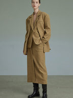unspoken Wool Single Button Notched Lapel Loose Fit Rice Yellow Young Women Blazers