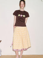 fano Slim Cotton Floral Office Chic Women Round Neck Long Sleeve Crop Tops