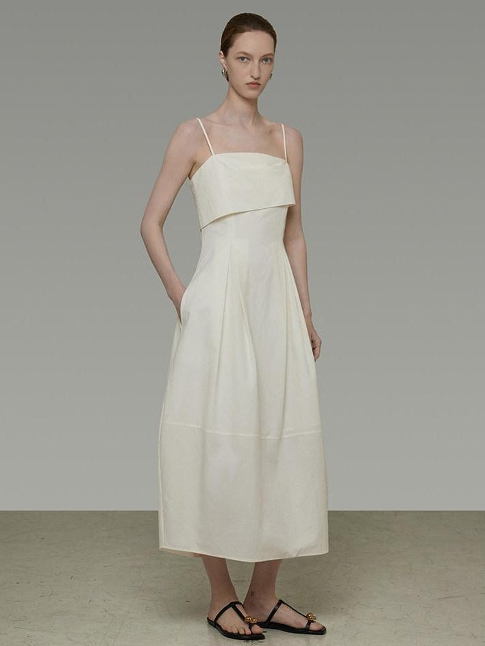 unspoken Soft Cotton High Waist A Line Irregular Hem Minimalist Workwear Maxi Dresses