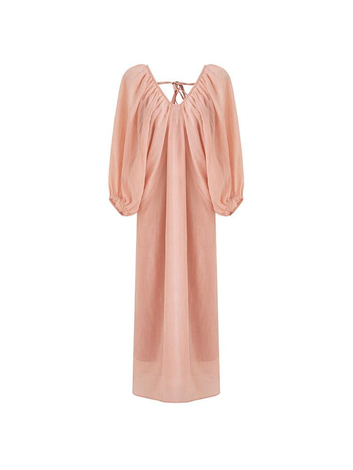 unspoken Breathable Linen Lyocell Blend Minimal A Line V-neck Pleated Women Maxi Dresses
