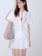 fano Pure Cotton Uv Korean Office Straight Short Sleeve Crew Neck Button Blouses