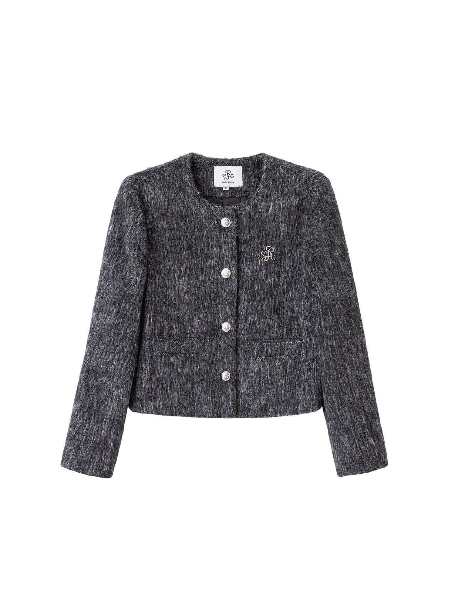 ikyou Wrinkle Free Korean Commuter Straight Fit Polyester Tweed Cropped Jackets