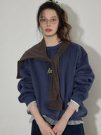 Lofi choose Patchwork Loose Fit Office Crew Neck Women Dark Gray White Long Sleeve T-Shirts