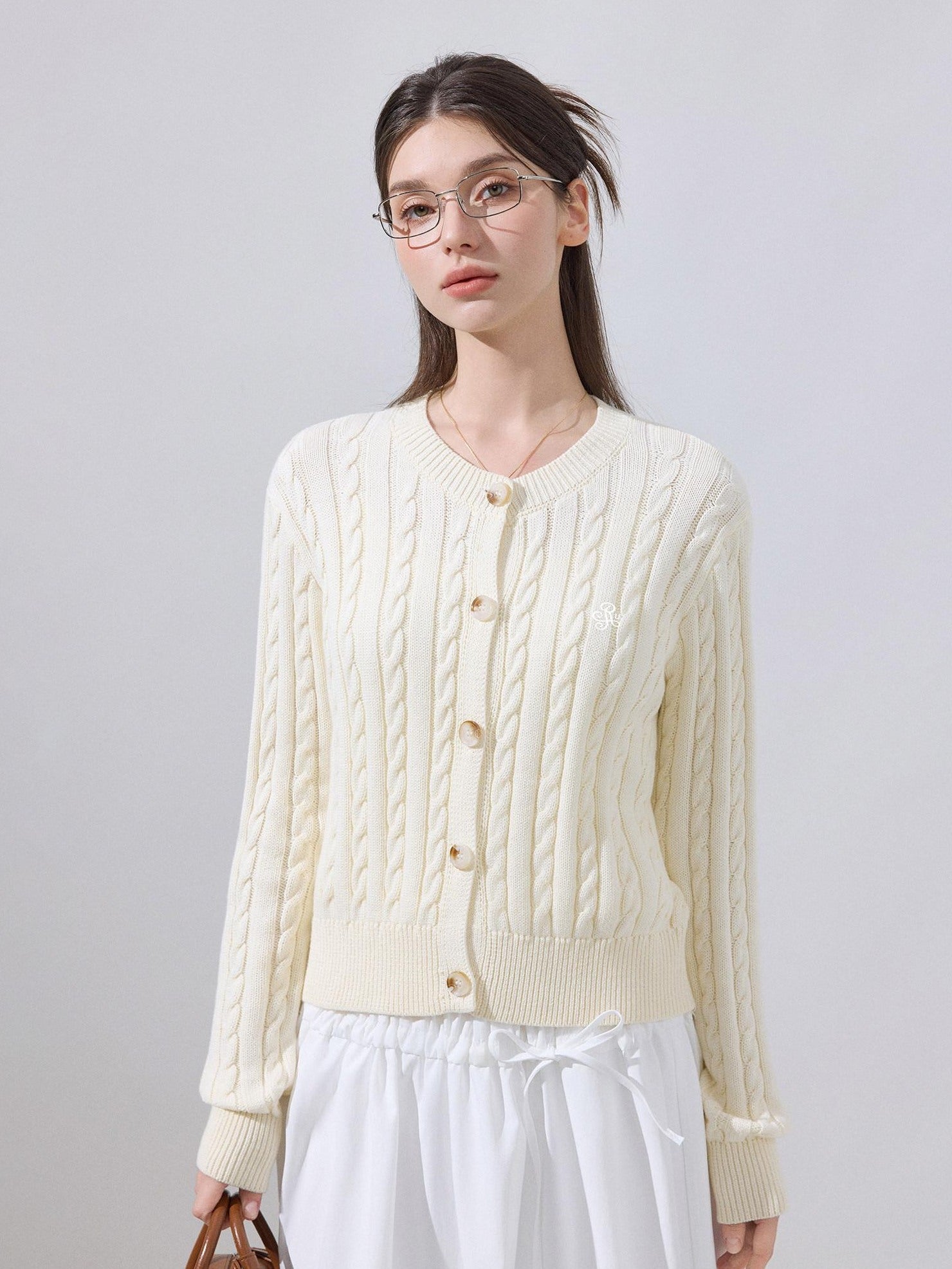 ikyou Soft Embroidered Preppy Short Length Round Neck Everyday Cotton Rich Cardigans
