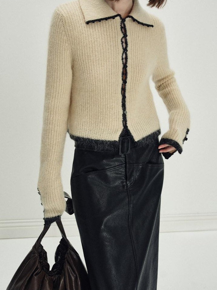 someonesometimes Soft Mohair Wool Blend Slim Short Lapel Buttoned Women Knitwear Cardigans