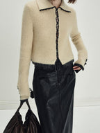 someonesometimes Soft Mohair Wool Blend Slim Short Lapel Buttoned Women Knitwear Cardigans