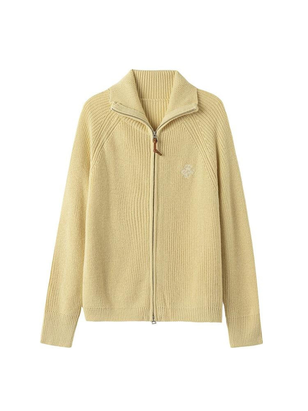 ikyou Warm Zipper Stand Collar Loose Knit Commuter Yellow Wool Blend Cardigans