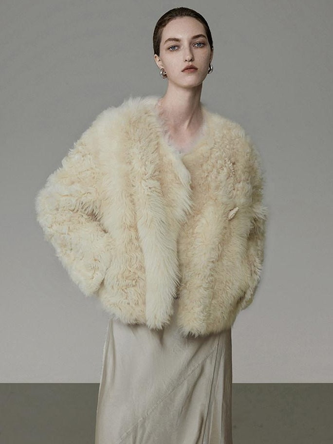unspoken Minimal Off White Button Front Crew Neck Straight Fit Office Short Coat