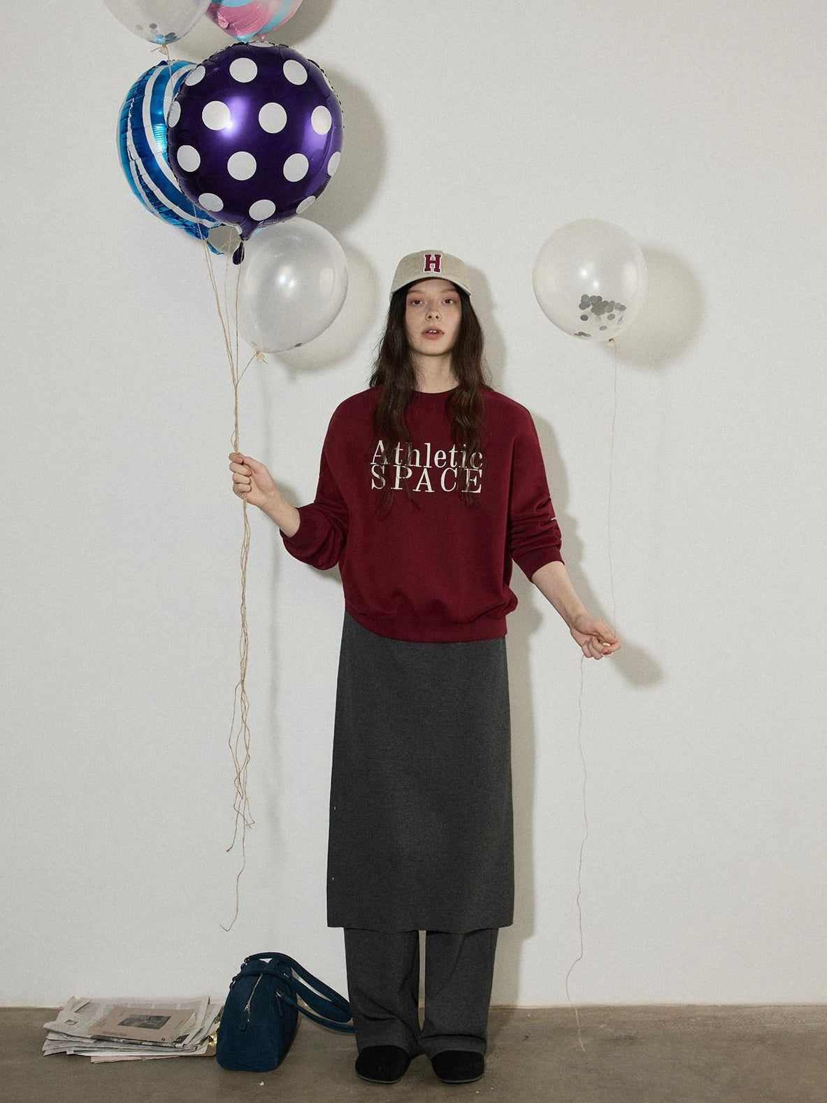 Lofi choose Embroidered Colorblock Loose Drop Shoulder Crewneck Female Cotton Sweatshirt