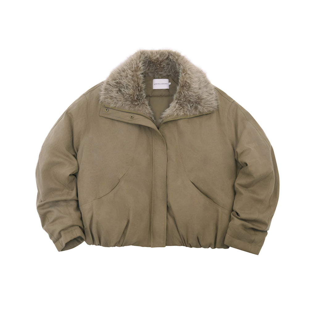 someonesometimes Lyocell Cotton Blend Relaxed Stand Collar Zip Women Beechwood Green Short Coat