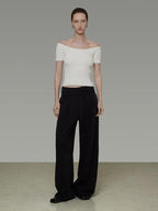 unspoken Minimalist Slim Fit Cotton Short Sleeve Women Off Shoulder Crop Tops