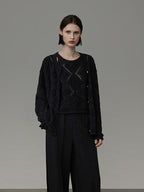 unspoken Soft Fine Knit Two Piece Minimalist Women Black Layered Knitwear Cardigans